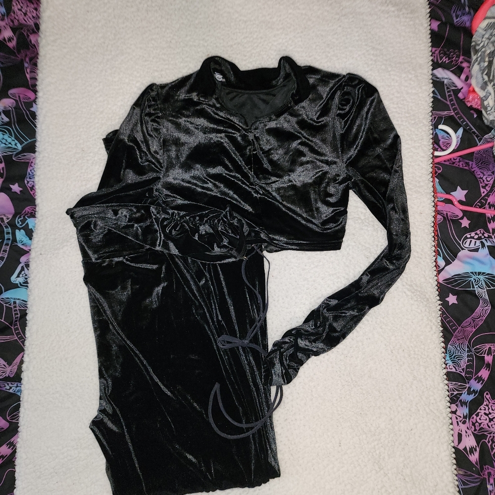 NWT Dolls Kill Luxurious Soft Velor Black Pant And Jacket Set - Picture 6 of 13